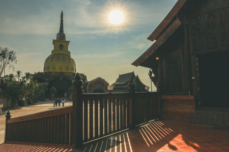 Loei, Thailand 12,2021 Wat Somdet Phu Ruea Ming Mueang (Temple) The temple is built with fine wood timber. The church is made of teak and locate on mountain and one of top viewpoint at Phu ruea.のeditorial素材