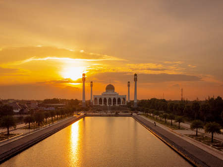 Landscape of beautiful sunset sky at Central Mosque in Songkhla province, Southern of Thailand.の写真素材