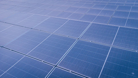 Solar panels in a solar power plant. Photovoltaic cells.の写真素材