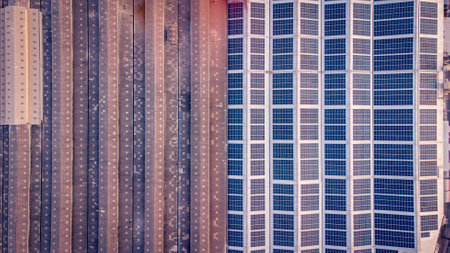 Architectural detail of modern skyscrapers in Dubai, UAEの写真素材