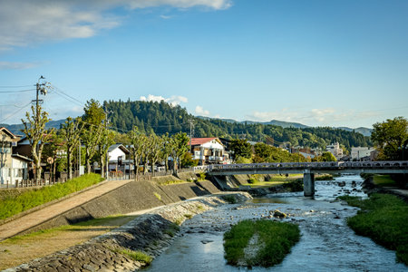Old public town Takayama and Miyagawa River on Japan autumn in the morning.の写真素材