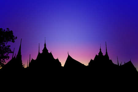 Silhouette Temple roof Thailand. Photo collage.の写真素材