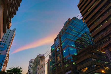 Building modern glass silhouettes of skyscrapersの写真素材