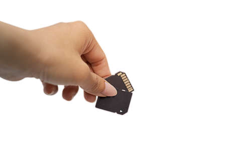 SD memory card hand removable - Handle - Clipping path - Two memory card front and back on white...