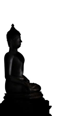 Silhouette of buddha statue on Isolated white background - Standing Buddha Isolated with copy spaceの写真素材