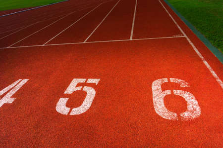 Lane four, five and six on a track red beautiful - Running Track background texturedの写真素材