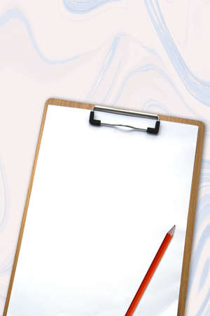 Clipboard blank with blank paper sheets isolated on liquid marble background - Space for text top...