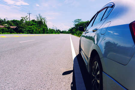car silver color on roadの写真素材