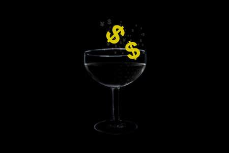 Glass and icon electronic money on black background make money drink shop with copy space - New ideas open a drink shopの写真素材