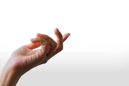 Beautiful womanâs hand isolated on white backgroundの写真素材