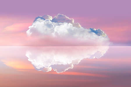 Pink sky and big clouds with reflection shadow backgroundの写真素材