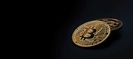 Bitcoin digital money levitates business banner web on dark background - Bitcoin mining conceptの写真素材