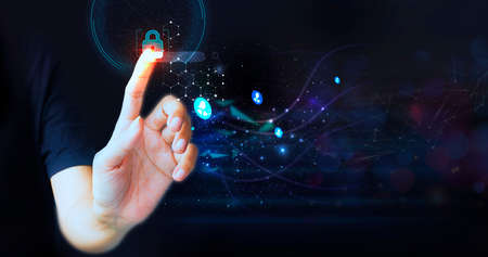Cyber security network. Padlock icon and internet technology networkingの写真素材