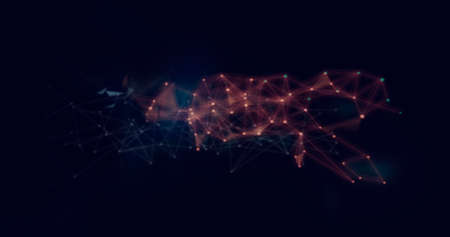 Abstract plexus red geometrical shapes network communications background with connecting lines dots