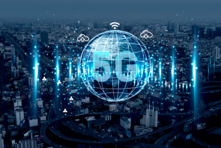 5G wireless internet high speed connection data rate technology concept. Global network high speed...