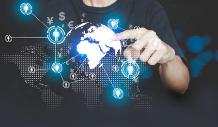 Global network connection on virtual screen. Business, internet and technology concept. Management...
