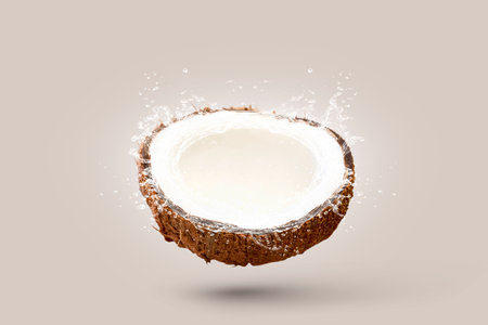 Coconuts water splash top view isolated on the white backgroundの写真素材
