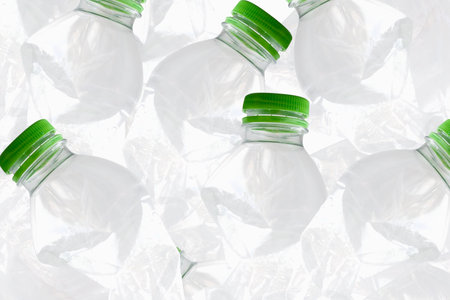 Plenty of plastic bottles on white background. Pollution, environmental protection concept. Reuse garbage, recycle, plastic free. Earth, world water day.の写真素材