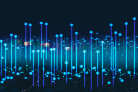 Smart city connection dot point connect with line network, technology metaverse concept.Big data connection technologyの写真素材
