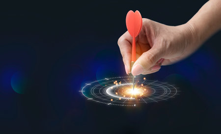 Red arrow dart to business target strategy dartboard for business investment planning development leadership. Targeting the business conceptの写真素材