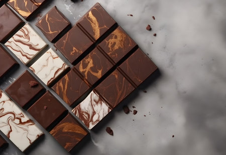 Chocolate bar on a marble background.の素材