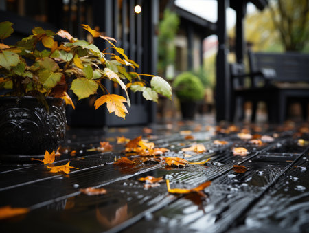 Autumn leaves on a rainy day in the city. Selective focus.の素材