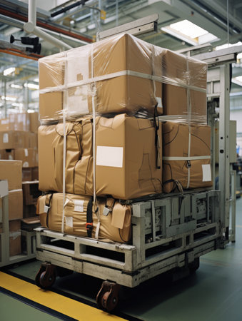 Cardboard boxes on a pallet in a warehouse. Delivery and logistics concept.の素材