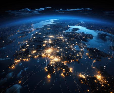 Global network connection over the world as a concept of global communication.の素材