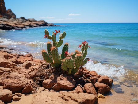 Cactus on the beach in Costa Paradiso, Sardinia, Italyの素材