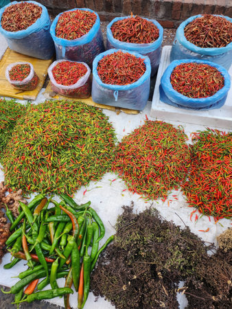 Spices for sale at a market in Kathmandu, Nepalの写真素材