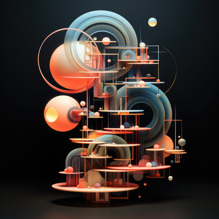 Abstract geometric background. 3d render. Futuristic technology style.の素材