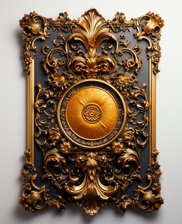 Luxury golden frame with ornament on the wall.の素材