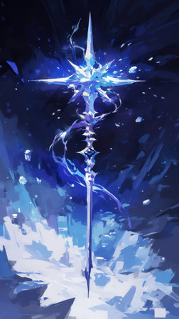 A stunning illustration of a captivating ice arrow spell captured in motion. Vibrant blue hues and sharp shapes create a dynamic and magical visual effect.の写真素材