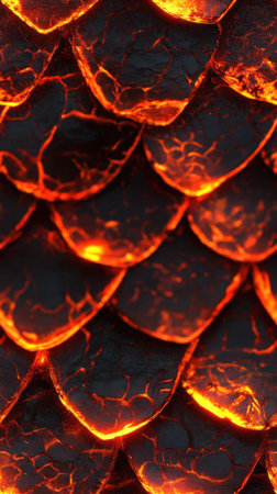 This striking close-up image showcases the fiery texture of lava-like scales, featuring vibrant...