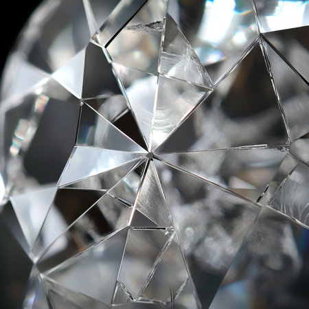 A stunning close-up of a sparkling crystal diamond, showcasing intricate facets and reflections. The...
