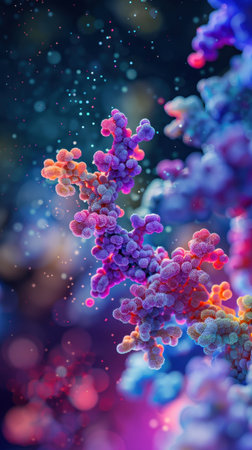 This captivating image showcases colorful microorganisms against a dreamy bokeh background, blending art and science in a stunning visual display.の写真素材
