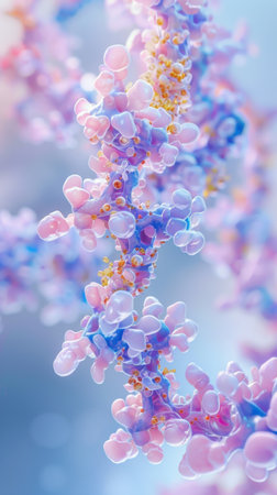 Explore an enchanting world of abstract colorful patterns, featuring organic shapes that evoke a sense of fluidity and beauty against a soft blue background.の写真素材