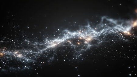 A breathtaking view of a cosmic landscape featuring a blend of stars and nebula against a dark...