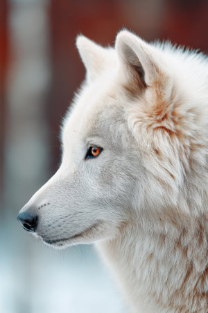 Majestic Wolf Profile with Soft White Fur and Captivating Eyesの写真素材
