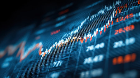 Dynamic visualization of financial market data showcasing trends and statistics. Ideal for essays, reports, and presentations on economic analysis and investment strategies.の写真素材
