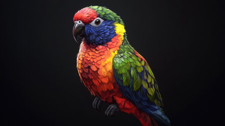 This stunning portrait of a vibrant parrot showcases its brilliant colors and intricate feather details. An ideal image for wildlife enthusiasts and nature lovers.の写真素材