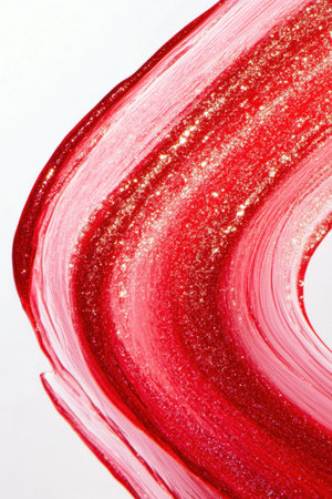 This captivating abstract image features a vibrant red glitter brush stroke against a clean white background, showcasing artistic depth and creativity.の写真素材