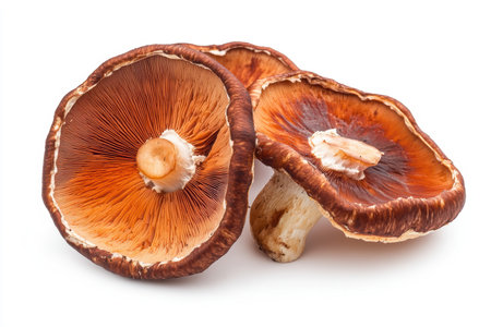A stunning image of fresh brown mushrooms showcasing the intricate details of their caps and gills, perfect for culinary inspiration and healthy food concepts.の写真素材