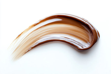 This image features a smooth chocolate brown swirl on a white background, ideal for culinary designs, dessert presentations, or food-related projects.の写真素材