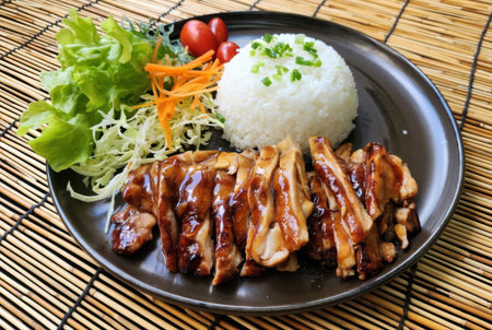 Teriyaki Chicken with Rice and Saladの写真素材