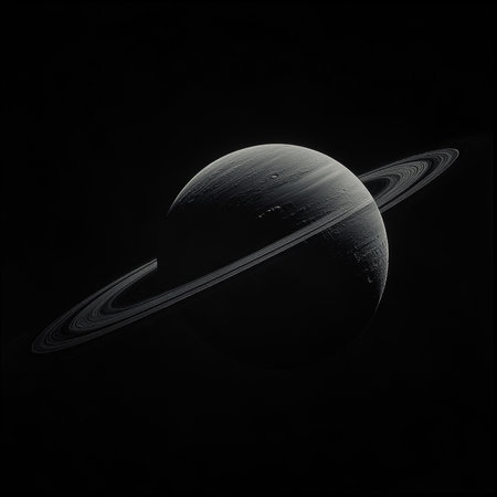 Stunning image of a planet with extraordinary rings set in a dark cosmic expanse, evoking feelings...