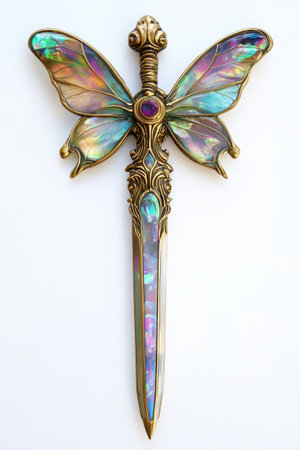This stunning decorative dagger features a beautifully designed butterfly with iridescent wings,...