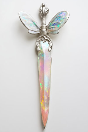 This stunning butterfly handle knife features a beautifully iridescent blade that reflects vibrant...