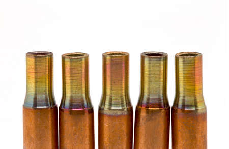 Copper connection pipe of Air-conditioner or Refrigerant system, bfore bazing or welding for design piping system about Air-conditioner or Refrigerant system. Isolate photo on white background.の写真素材