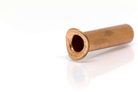 Copper connection pipe of Air-conditioner or Refrigerant system, bfore bazing or welding about Air-conditioner or Refrigerant system. Isolate photo on white background and selective focus.の写真素材